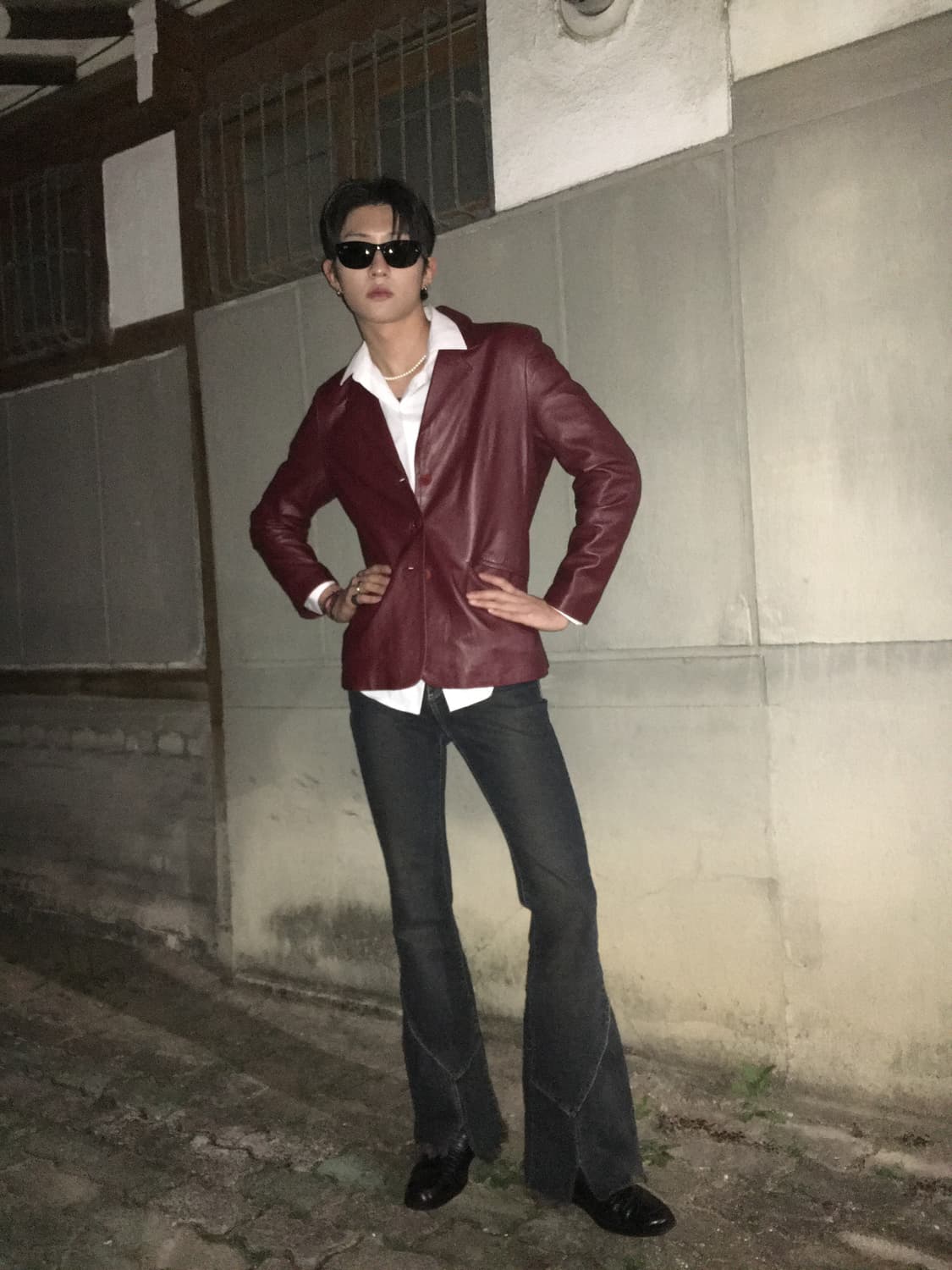 Burgundy leather blazer 상품이미지2