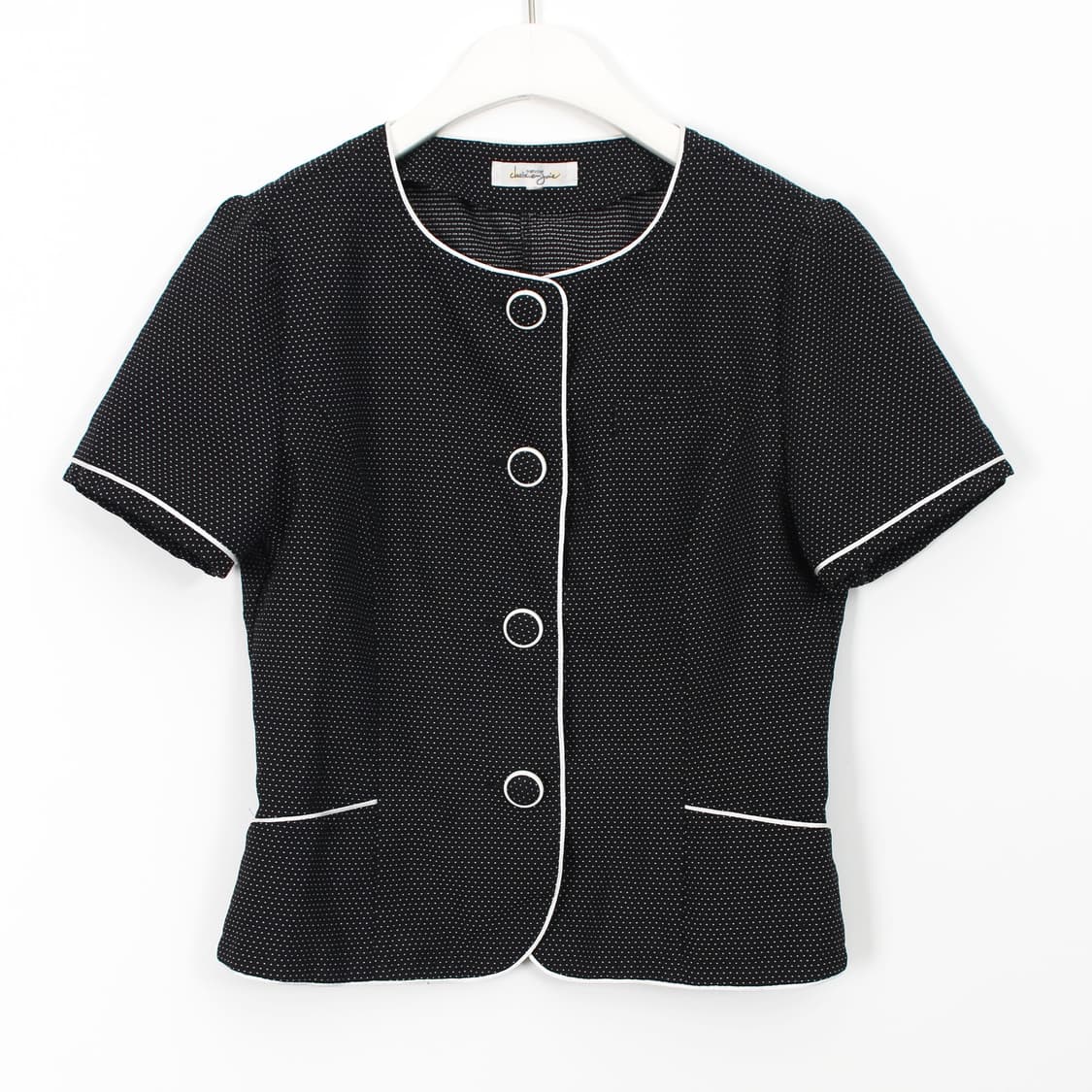 일본 빈티지 블랙 도트 배색 라운드넥 반팔 자켓 상품이미지1