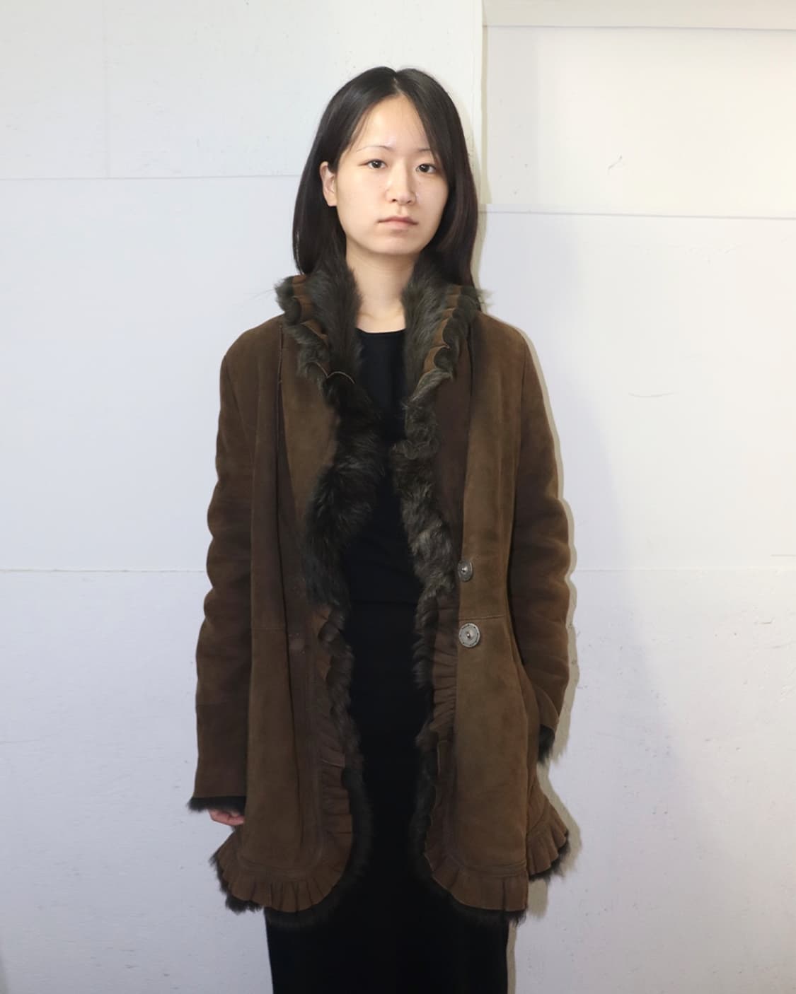 이탈리아 빈티지 러플 카라 시어링 자켓 상품이미지1