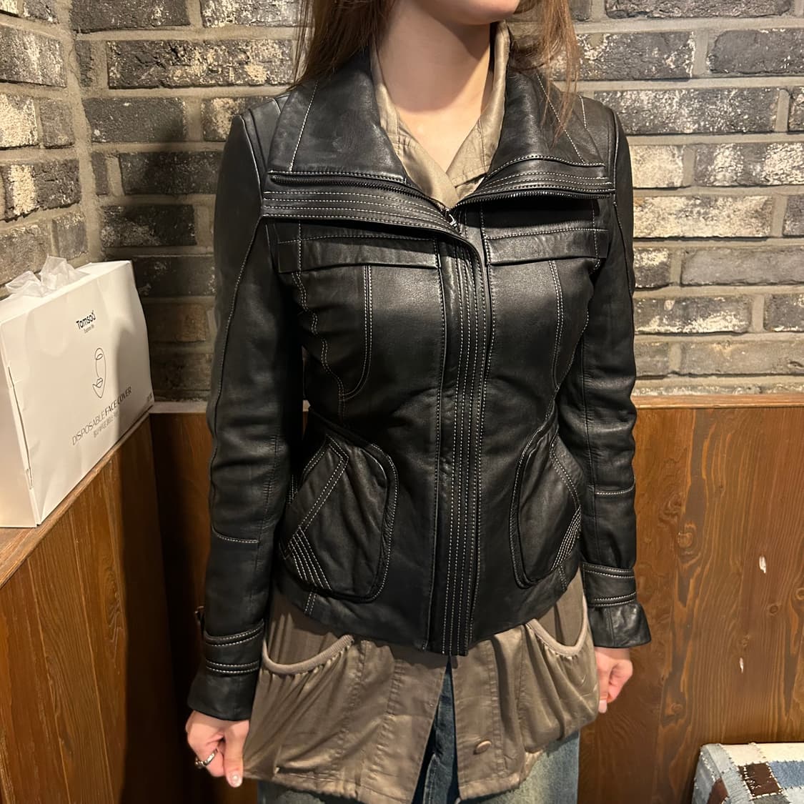 S) 레쥬메 스티치 포인트 벨티드 양가죽 자켓 상품이미지9