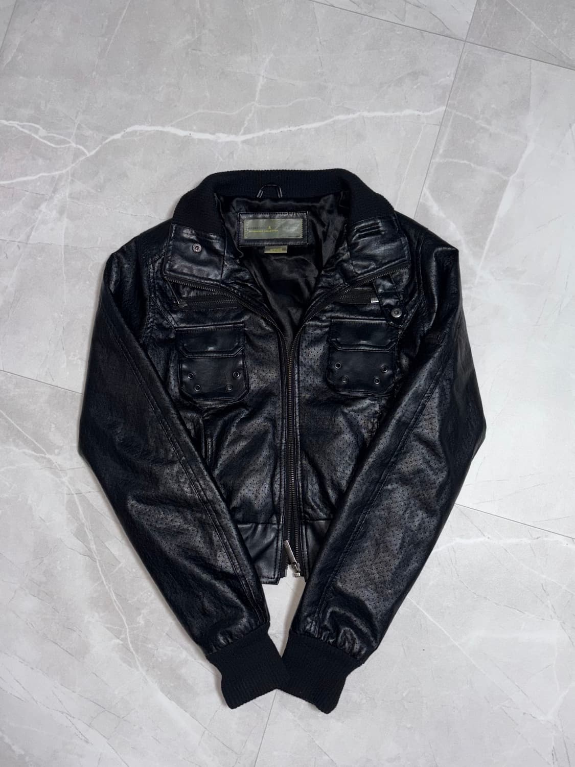 큐빈티지 블랙 레더자켓 가죽자켓 데스라이즈샵오공이y2k펑크 상품이미지1