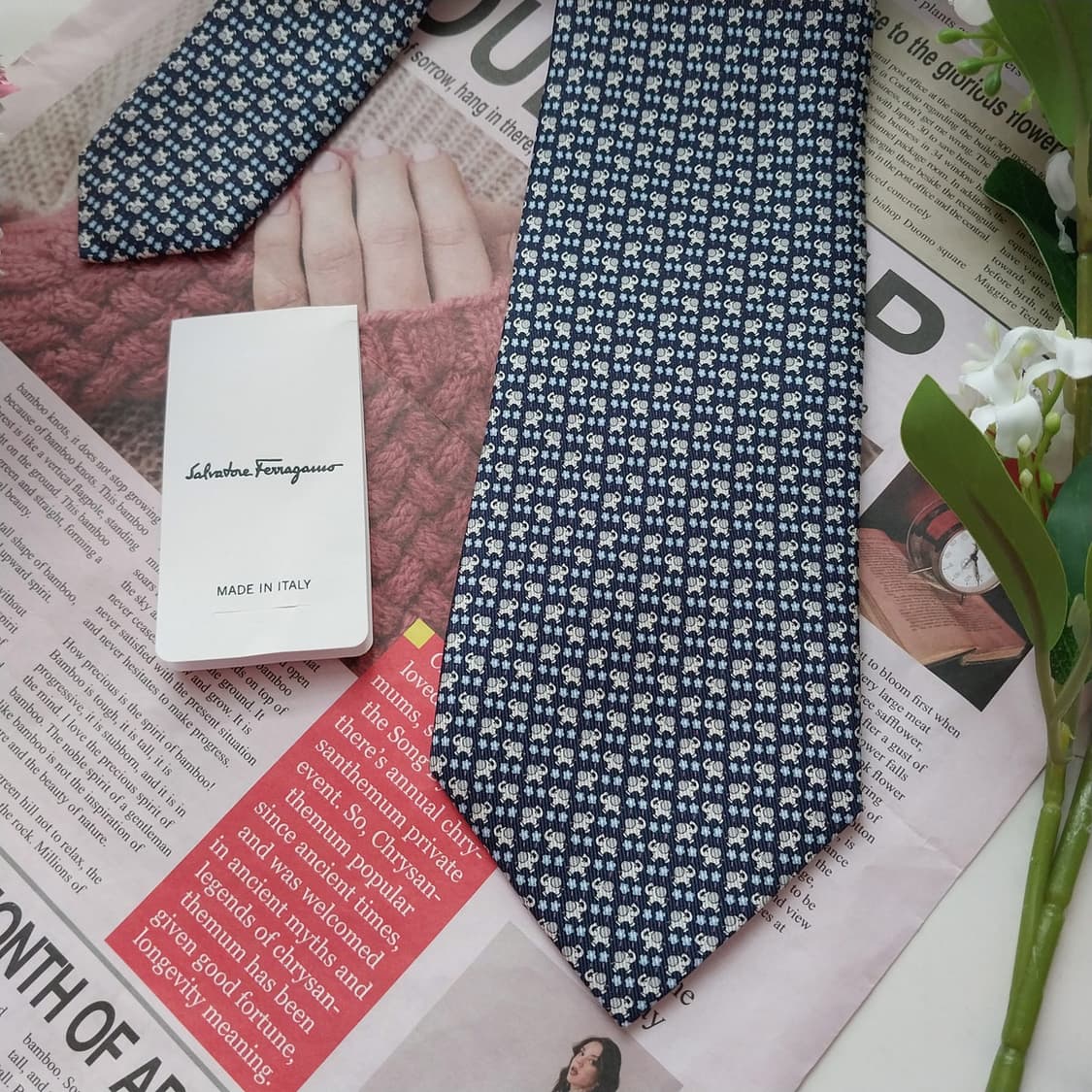 페라가모 실크 네이비 코끼리 패턴 넥타이 8cm 새제품 K1615
 상품이미지4