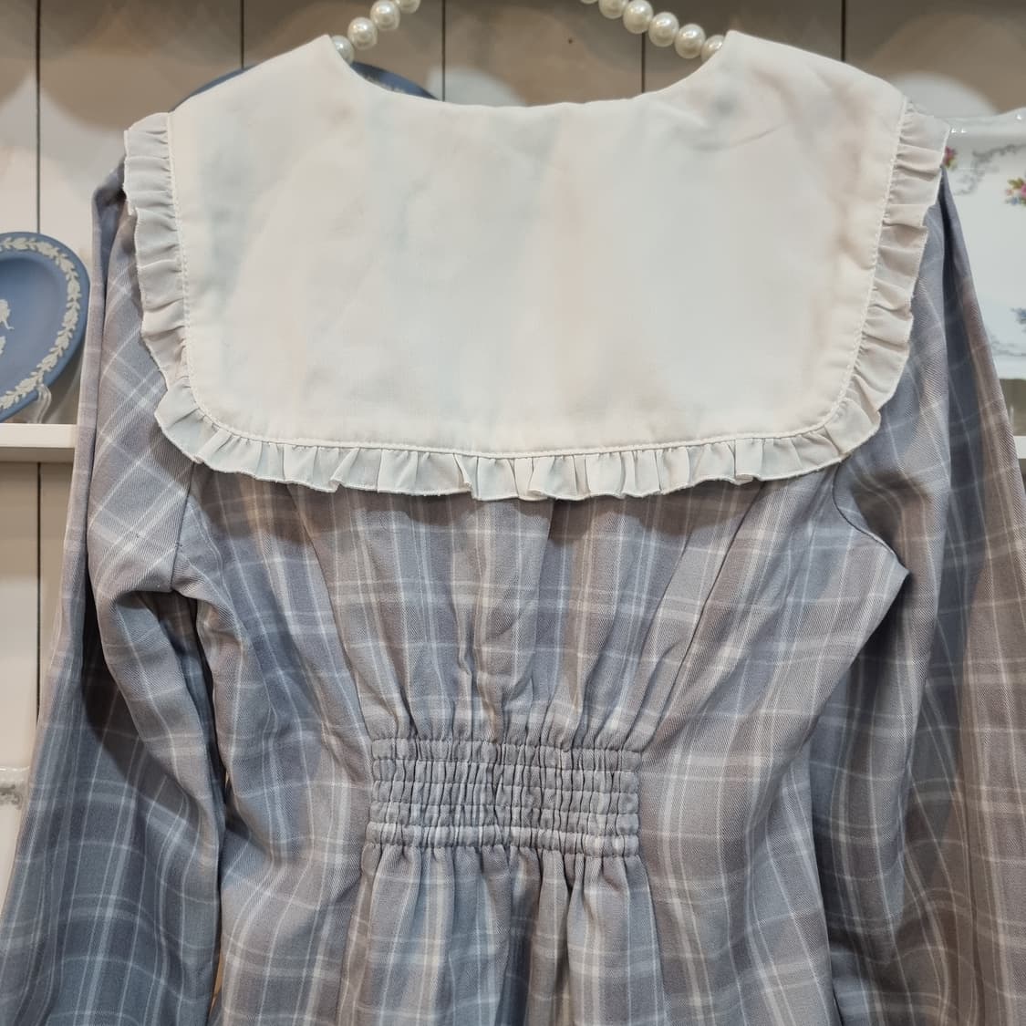 아마벨(Amavel) 세일러 카라 체크 튜닉 블라우스 상품이미지6