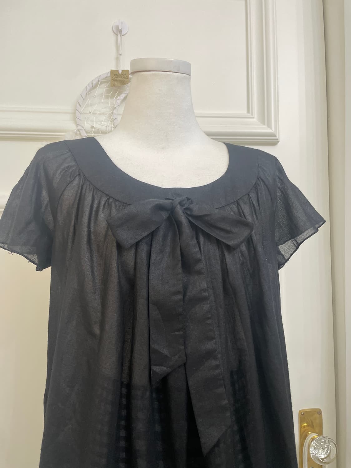 black bow point shirring summer blouse 상품이미지6