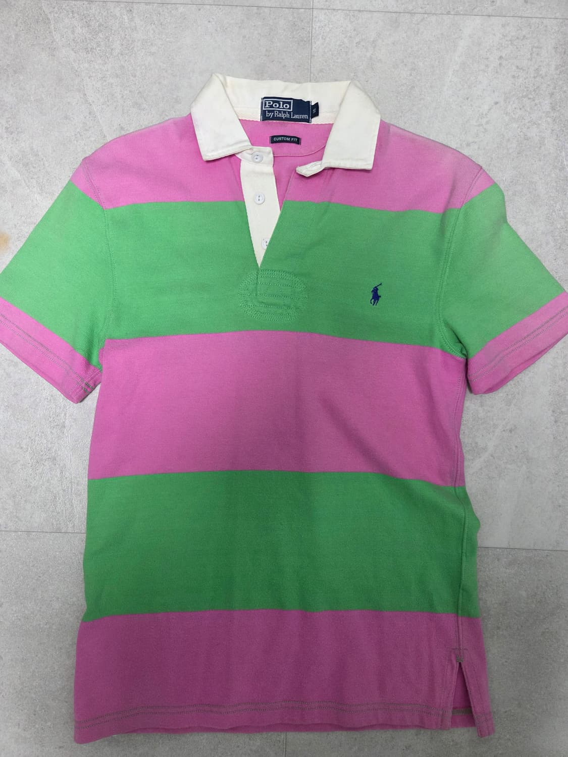 폴로 랄프로렌 럭비 티셔츠 핑크/그린 스트라이프 상품이미지1