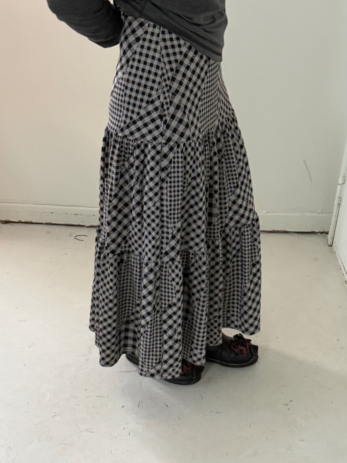 일본빈티지 체크 패치워크 롱스커트  상품이미지3