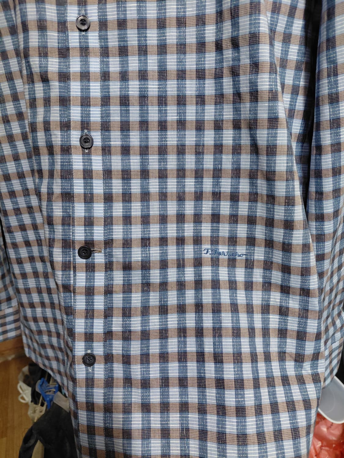 [프랑코페라로]여름용 면,마 혼방 체크셔츠 105사이즈 상품이미지5