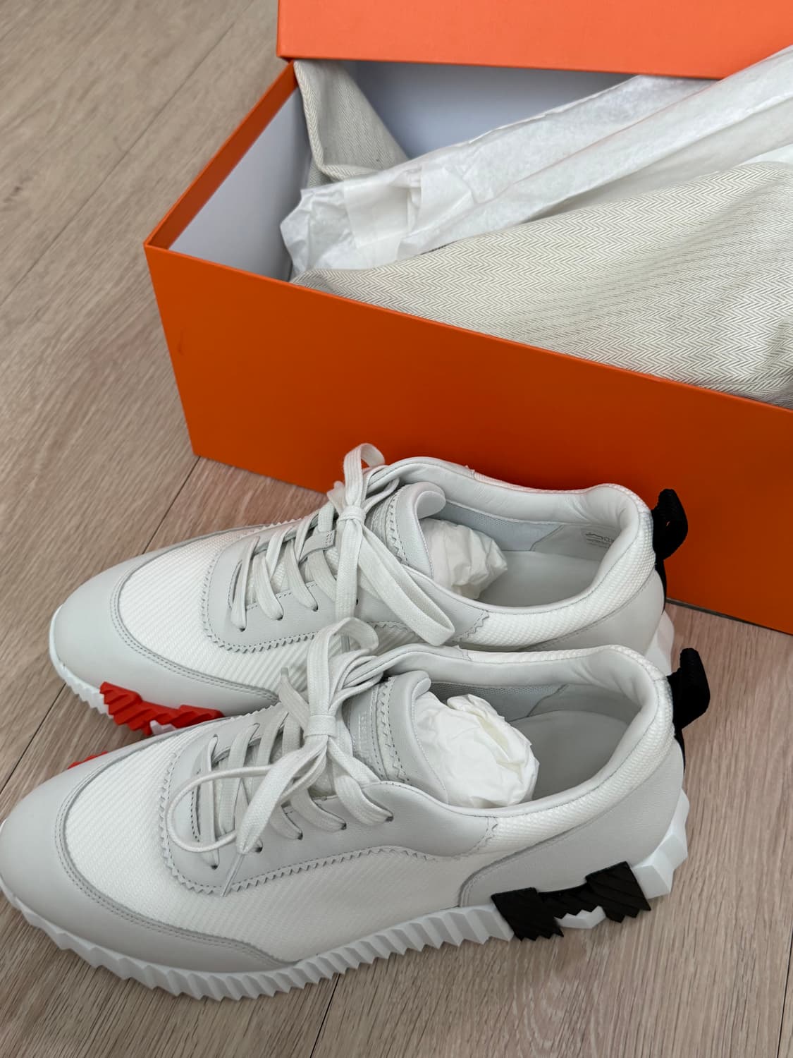 [새상품] 에르메스 바운싱 스니커즈 캔버스 스웨이드 고트스킨&블랑오랑쥬 상품이미지3