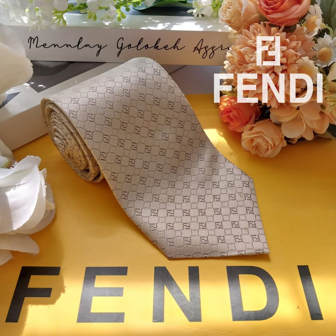 펜디 실크 아이보리 주카 패턴 넥타이 9.1cm A등급 K2347 상품이미지1