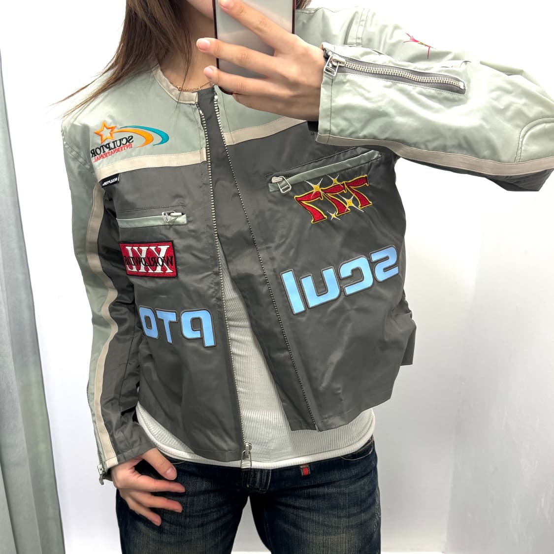 스컬프터 그레이 나일론 레이싱 자켓 상품이미지2