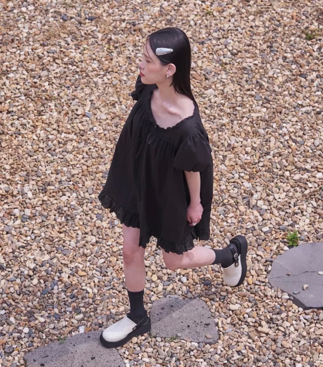 커스텀에이드우먼 라운드 플랫폼 스트랩 클로그 버니 화이트 통굽 구두 상품이미지2