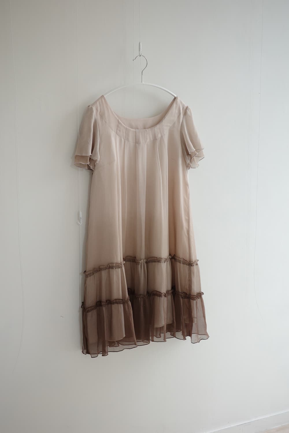 Soft peach pleated chiffon one-piece 상품이미지9