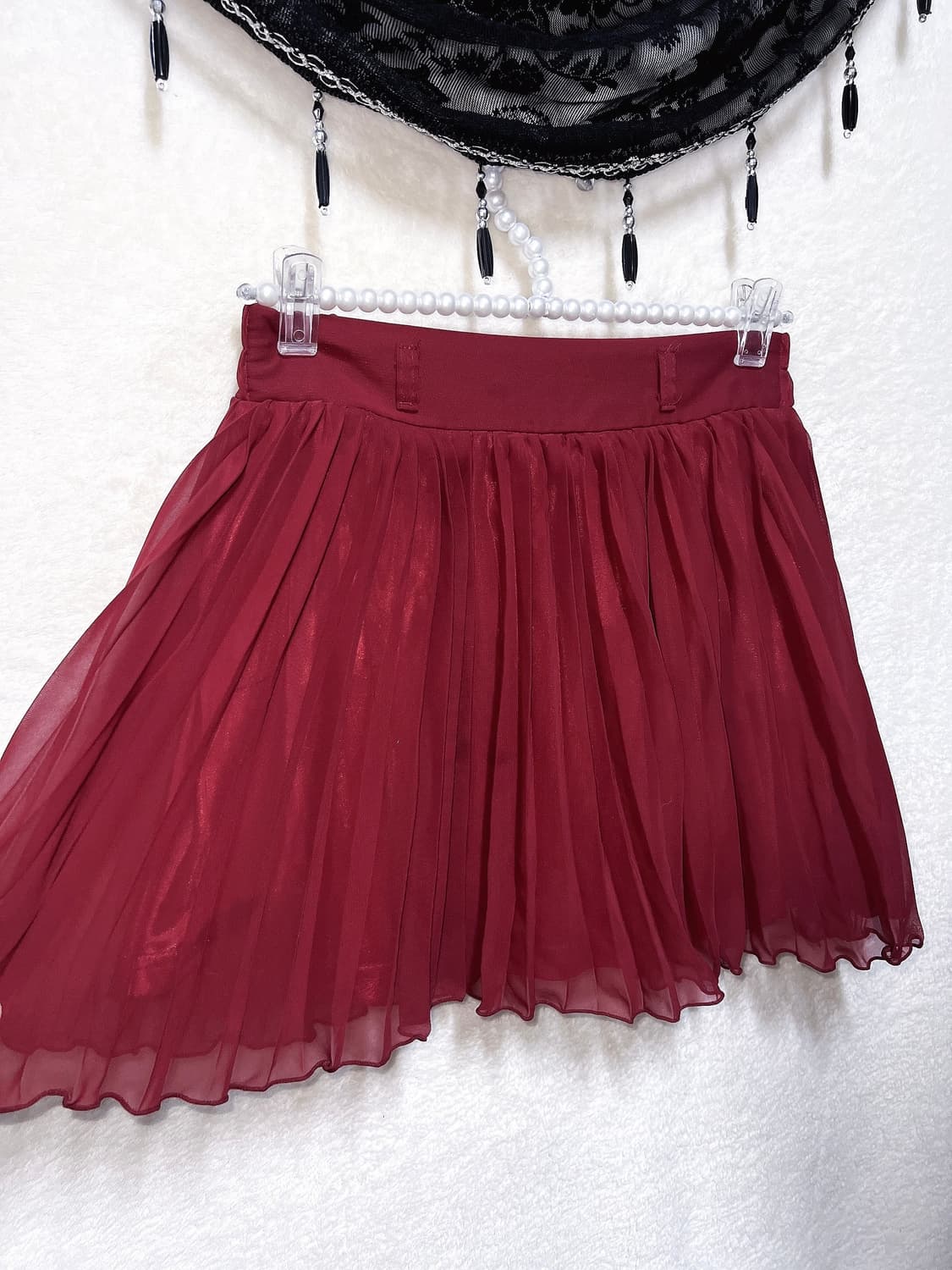 잉그니 버건디 플리츠 주름 쉬폰 미니스커트 로맨틱고딕 고스 갸루 핀터 상품이미지2