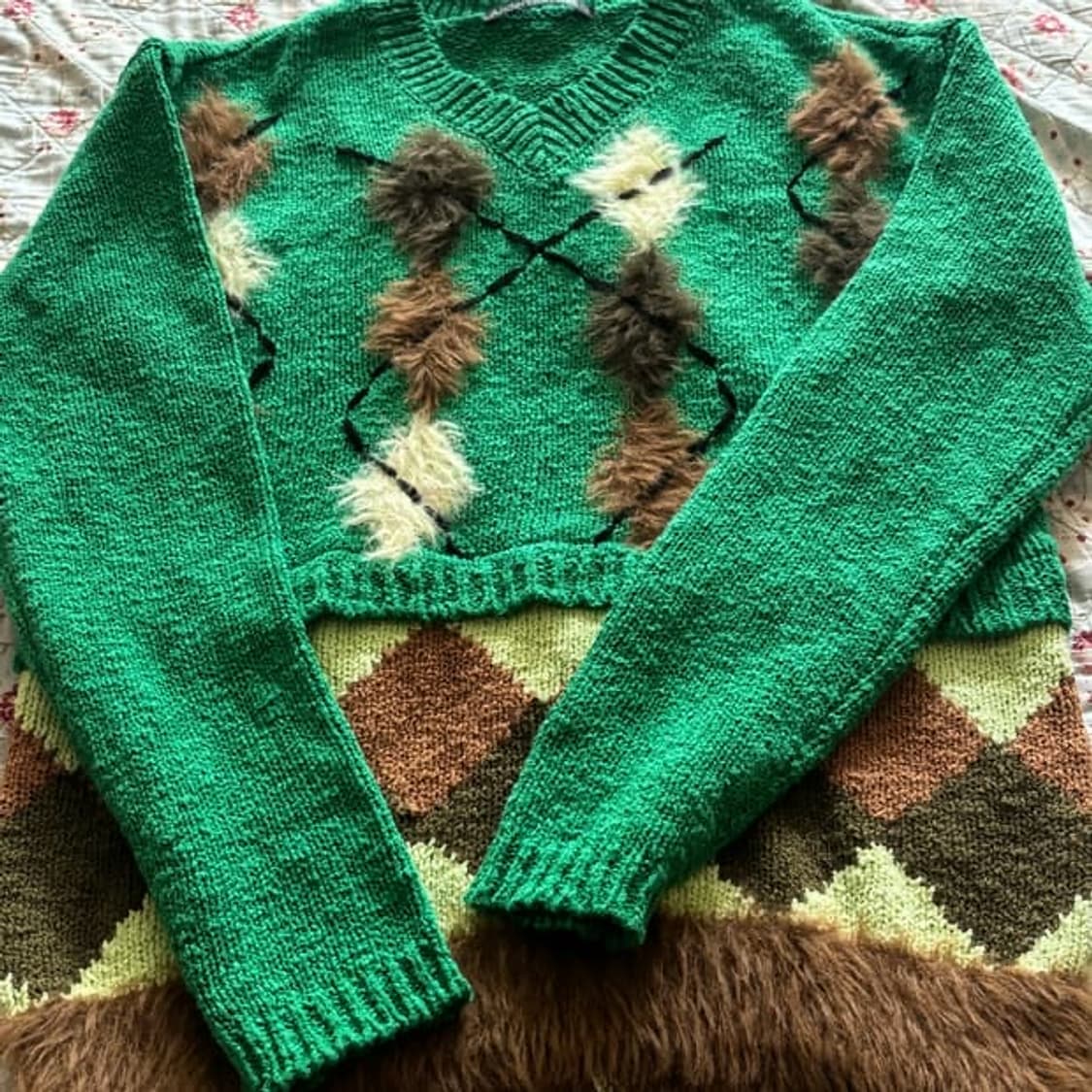 앤더슨벨 아가일 패턴 니트 그린 상품이미지2