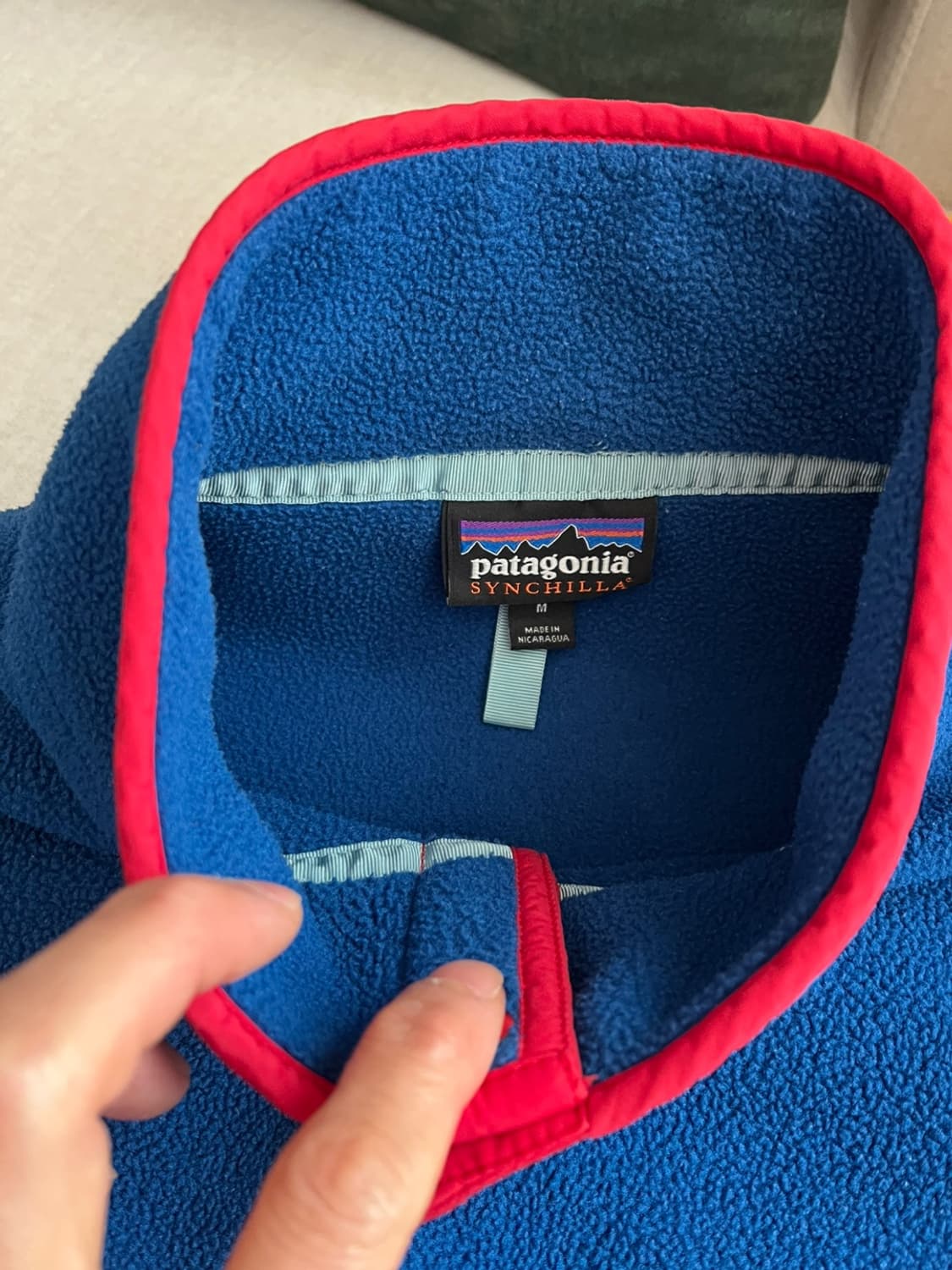 파타고니아 블루/레드 플리스 후리스 풀오버 신칠라 상품이미지3