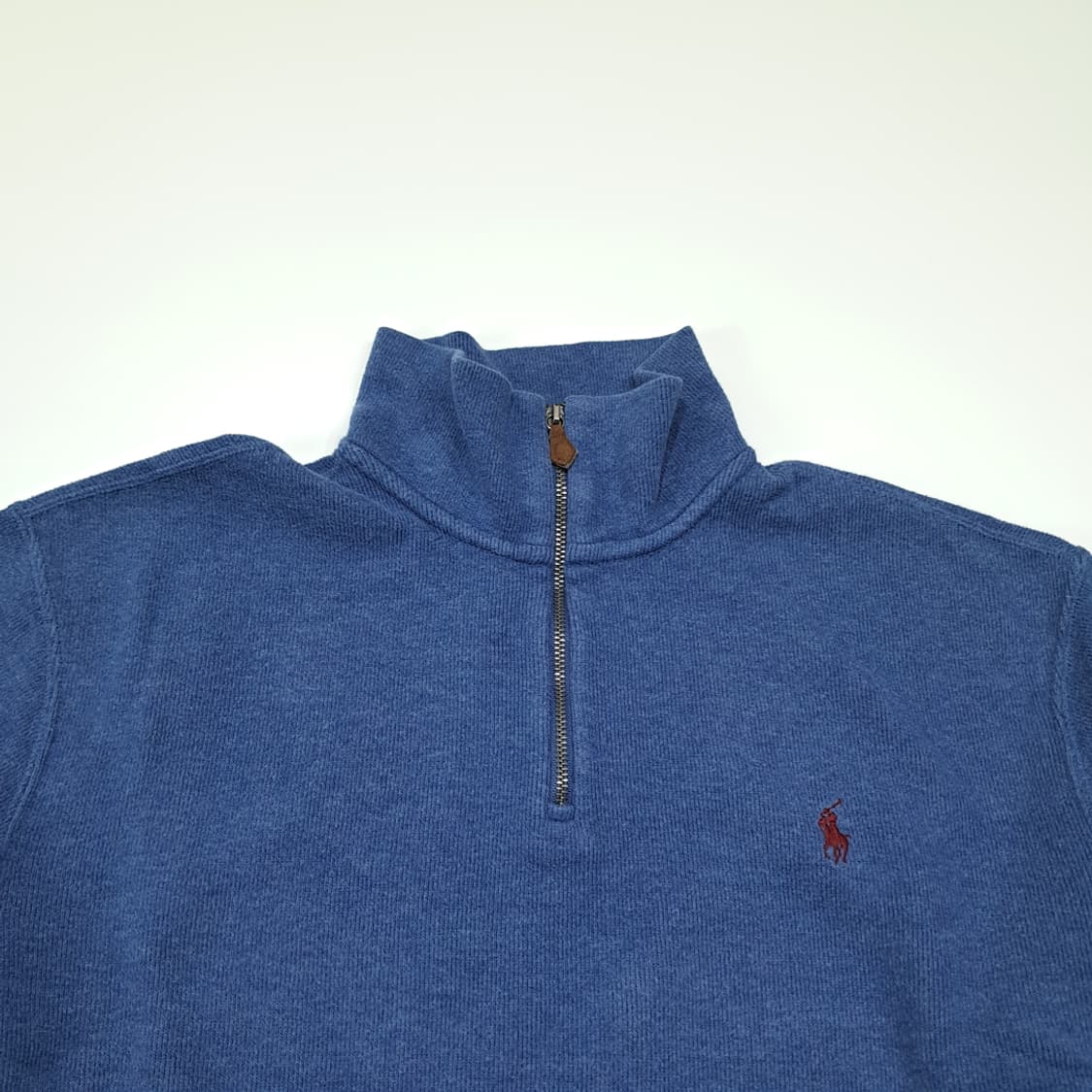 CL348 L 폴로 00s 코튼 가죽풀러 레드포니 블루 하프집업 니트 상품이미지2