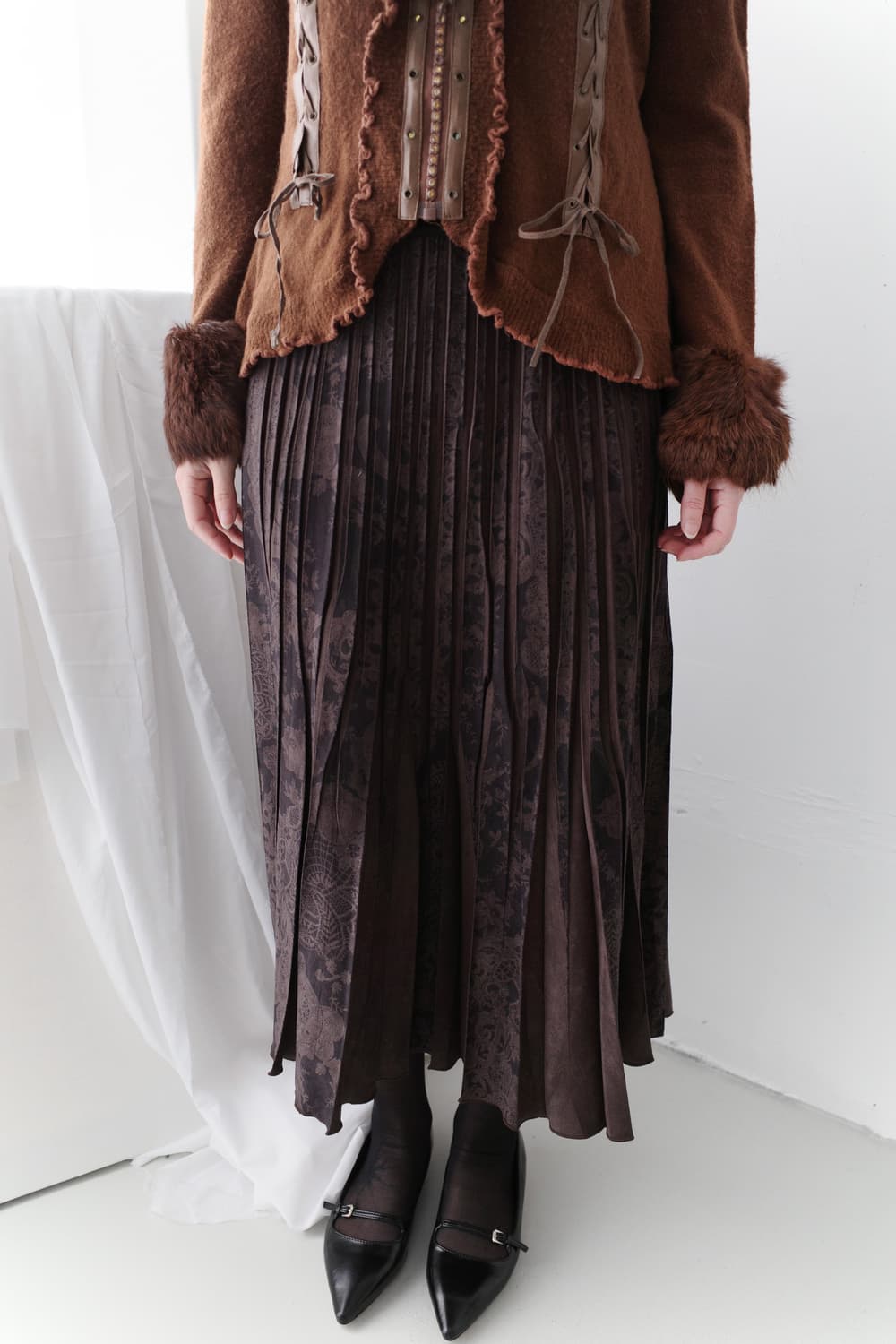 flower suade pleats skirt 상품이미지4