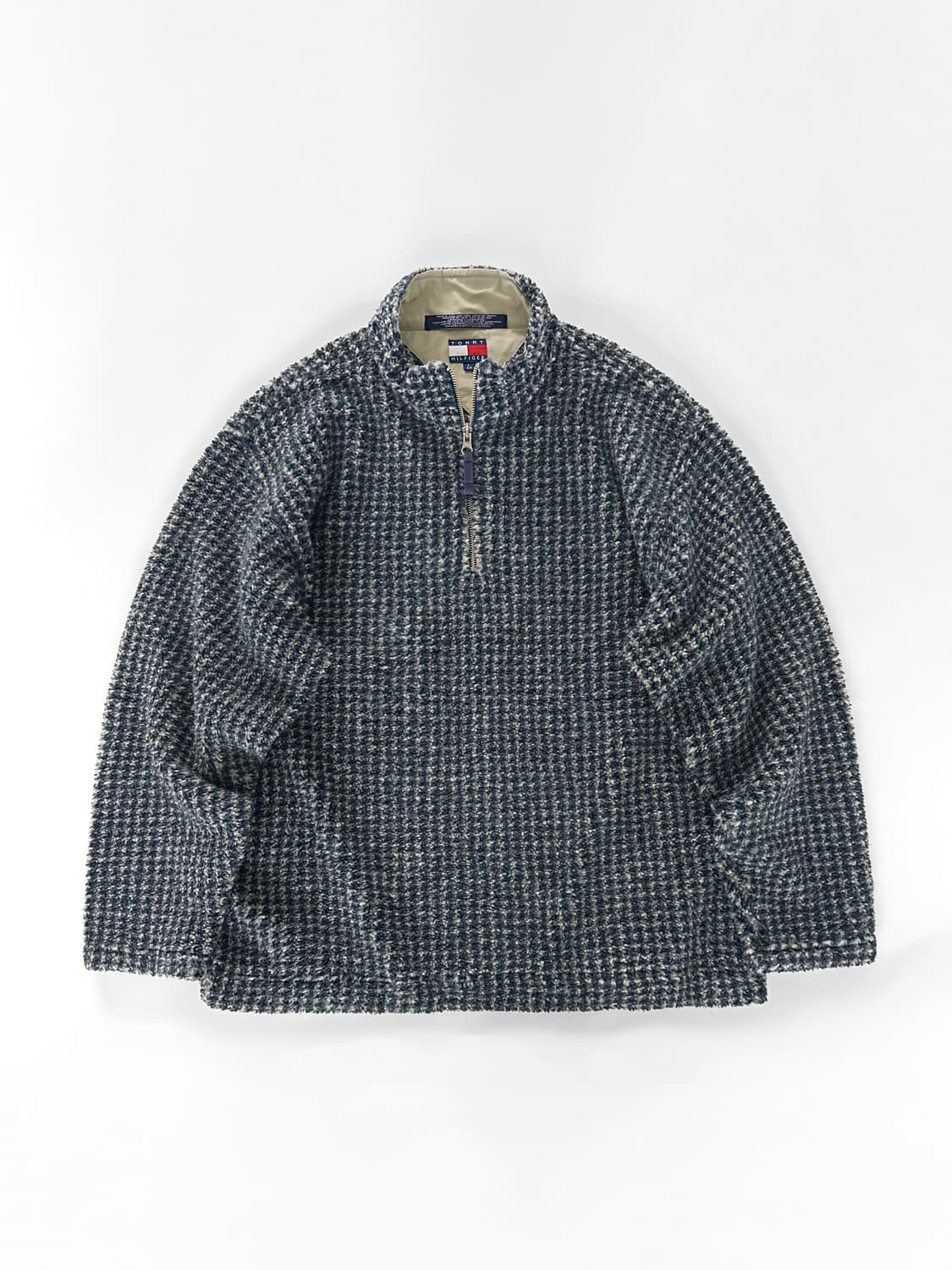 90s 빈티지 타미 힐피거 usa 부클 하운드 체크 하프 집 풀오버 상품이미지2