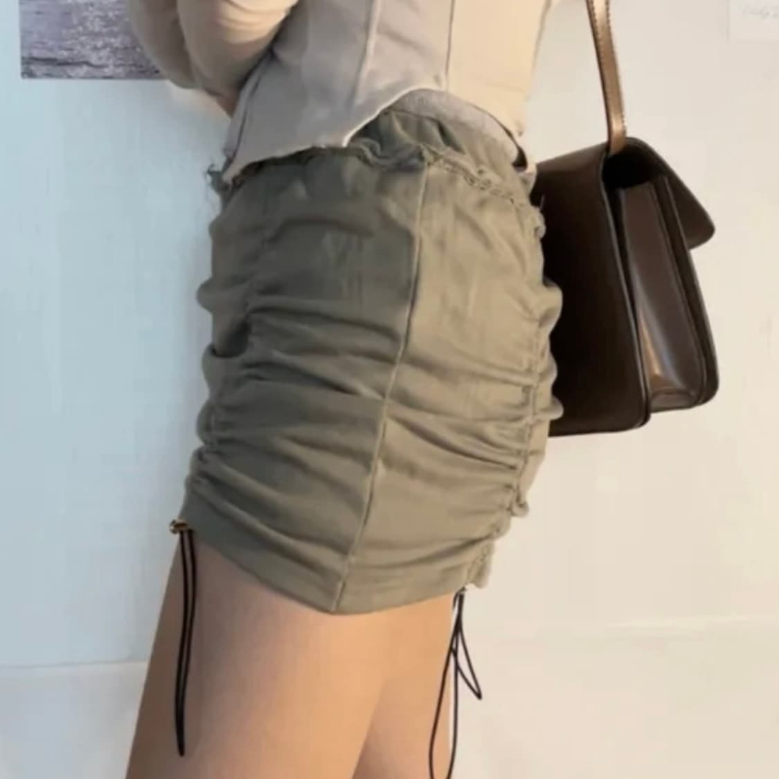 스트링 카키 스커트 상품이미지5