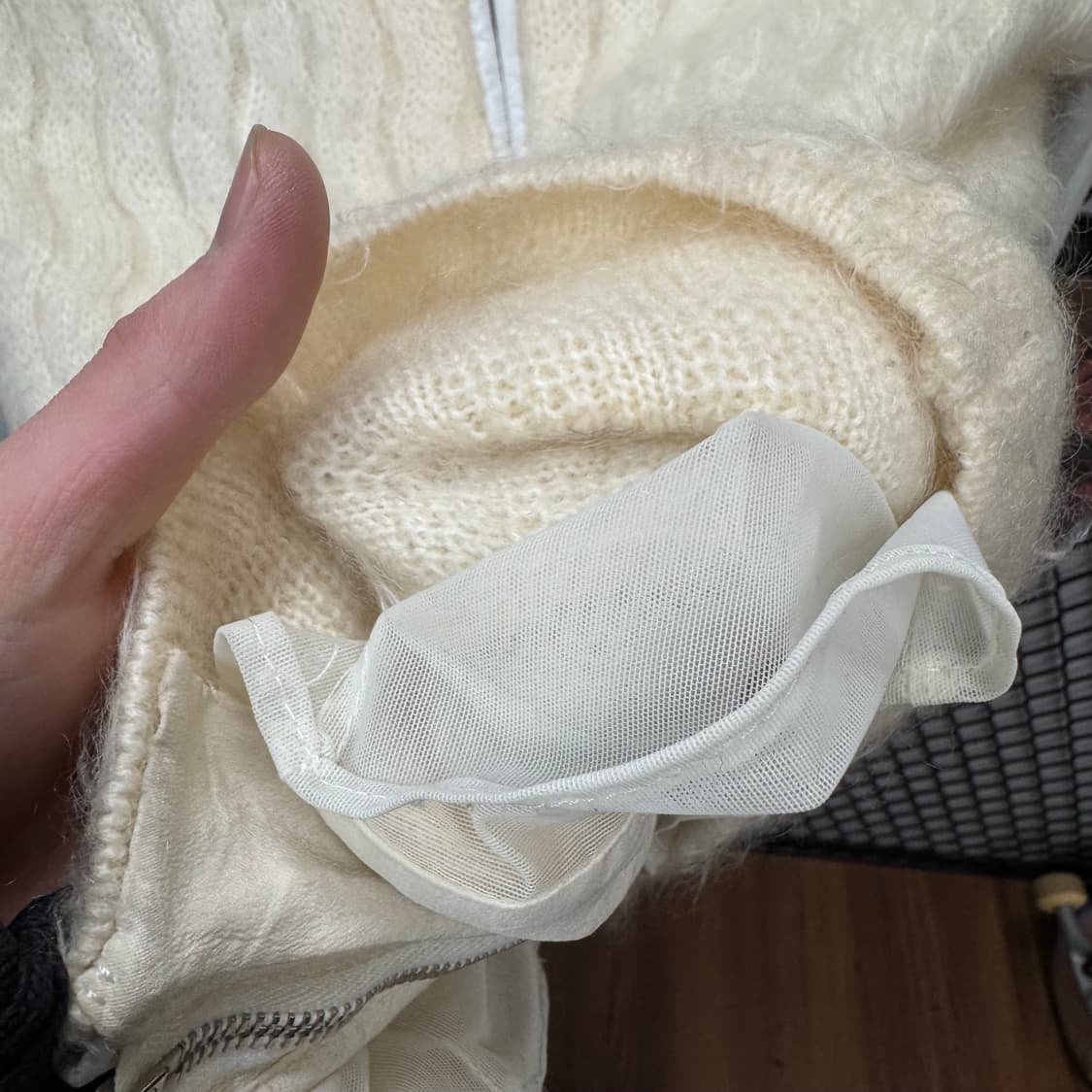 90s 지안프랑코 페레 모헤어 실크 믹스 레더 슬리브 집업 자켓 아이보리 상품이미지5