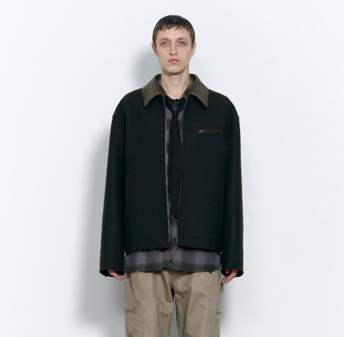 인사일런스 레더 패치 울 워크 자켓 INK GREY L사이즈 상품이미지3