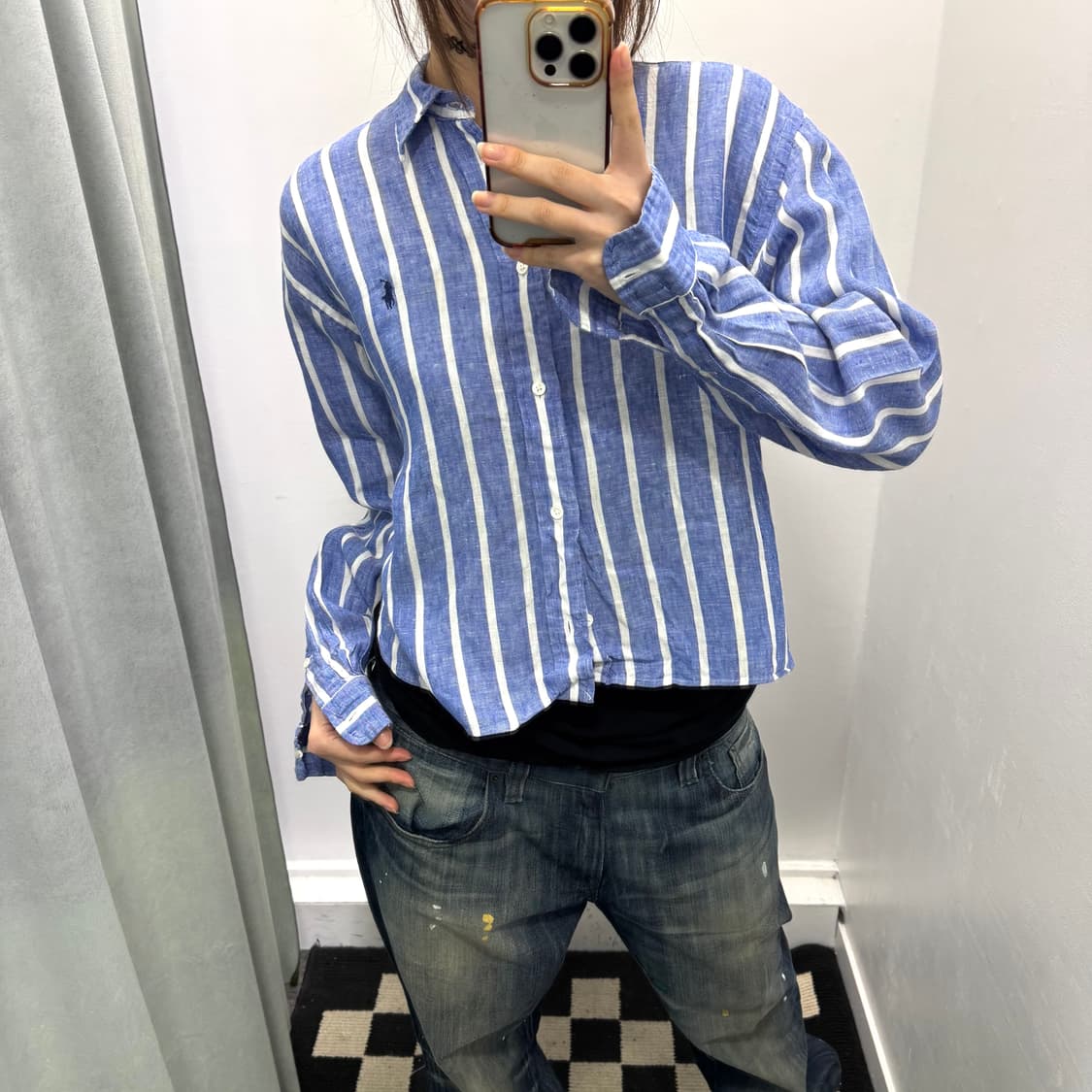 폴로 블루 스트라이프 린넨 셔츠 상품이미지4