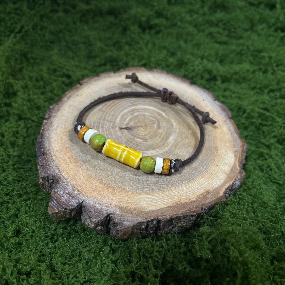 핸드메이드 길이조절 소가죽끈 도자기 우드 나무비즈 에스닉 보헤미안 팔찌 상품이미지3