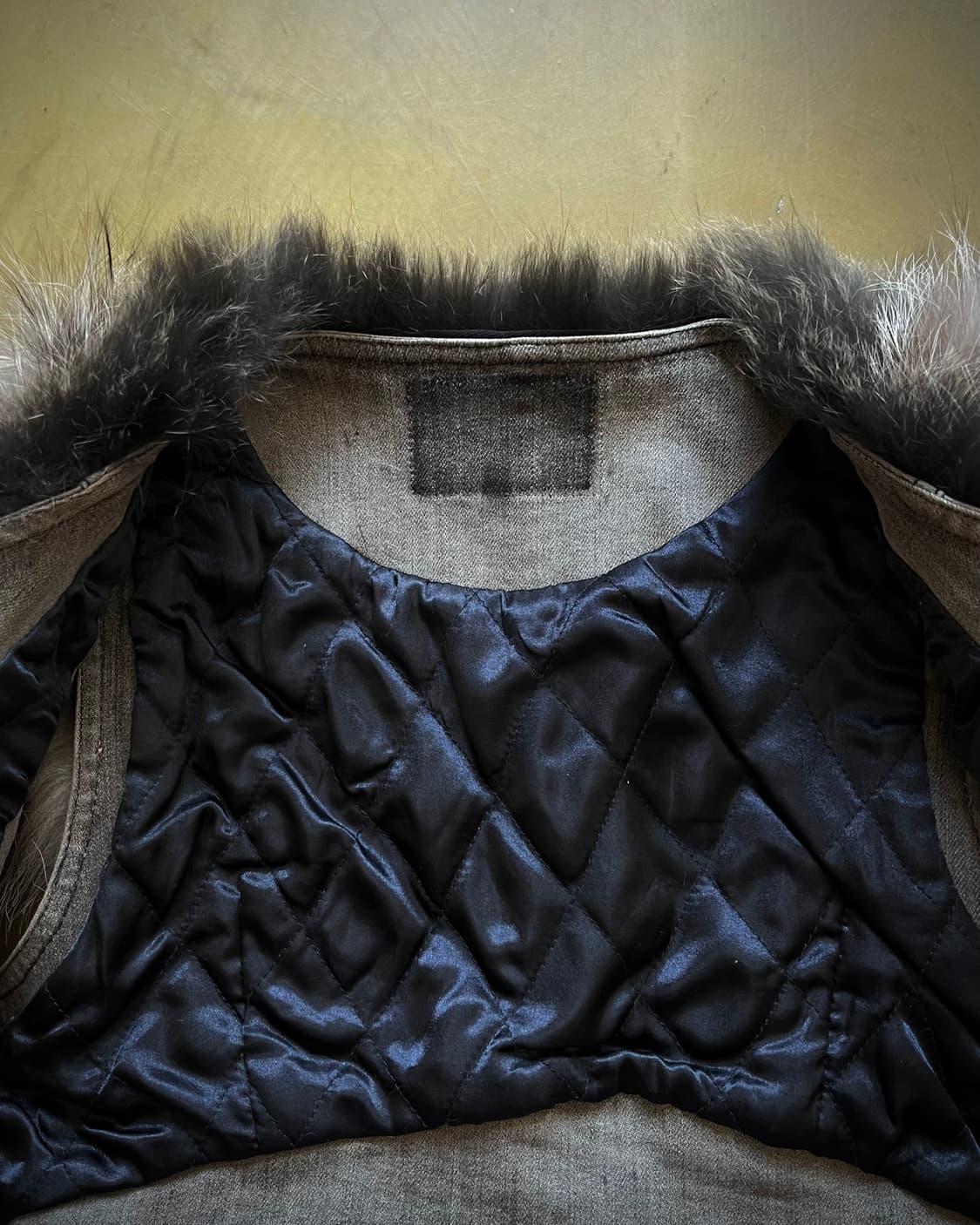 JPN Vintage Fox Fur Trim Gray Denim Vest 상품이미지7