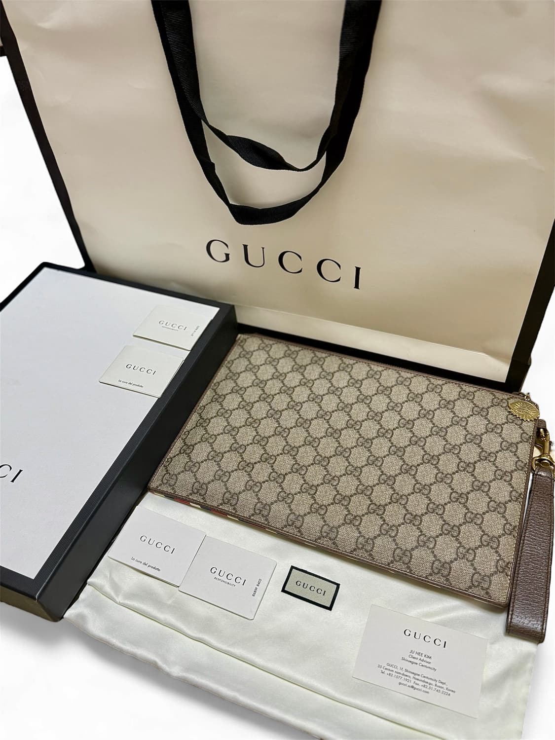 [ 풀구성 / 급처 ] 구찌 GG수프림 쿠리에 패치 한정판 클러치백 상품이미지2