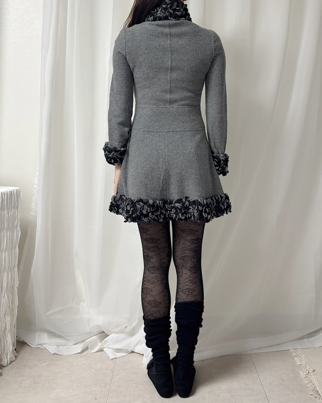 EMPORIO ARMANI 모노 페탈 텍스처 울 집업 코트 상품이미지10