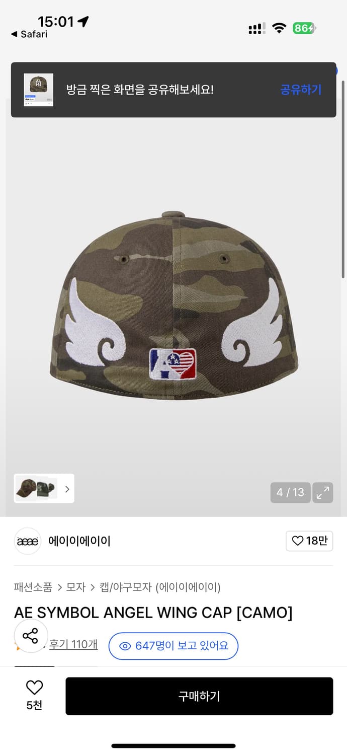 aeae 에이이에이이 앤젤 윙 캡 0사이즈 angel wing 상품이미지1