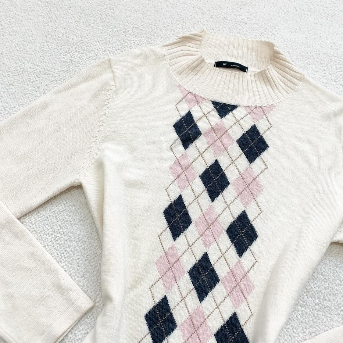 핑크 아가일 반폴라 니트 상품이미지2