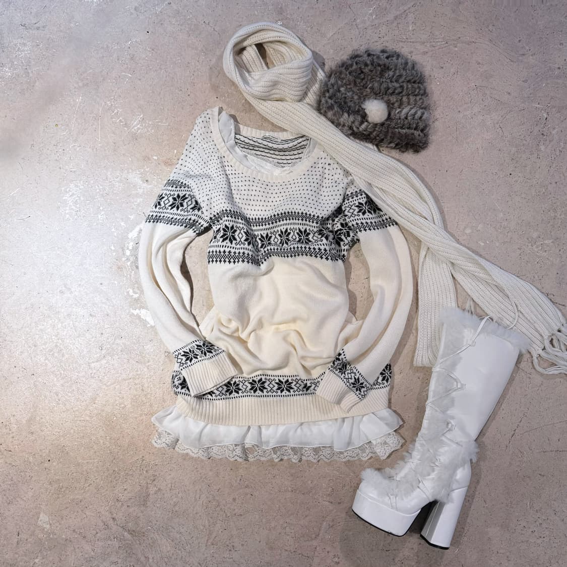 눈꽃 패턴 오버핏 니트 상품이미지5