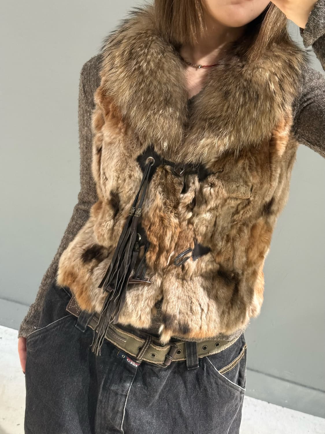 real fox fur duffle button vest 상품이미지2