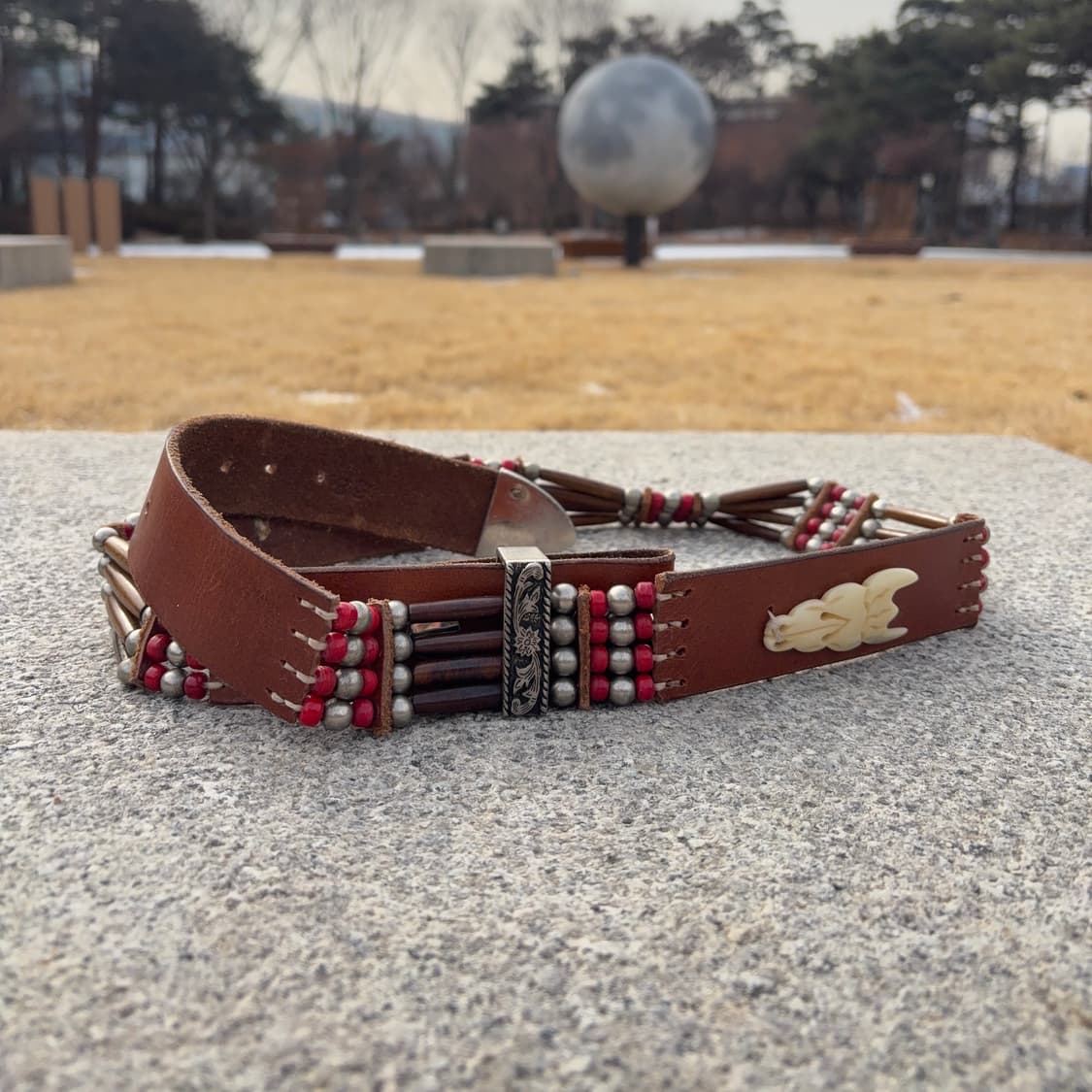 본 모티프 핸드 비즈 웨스턴 레더 벨트  상품이미지1