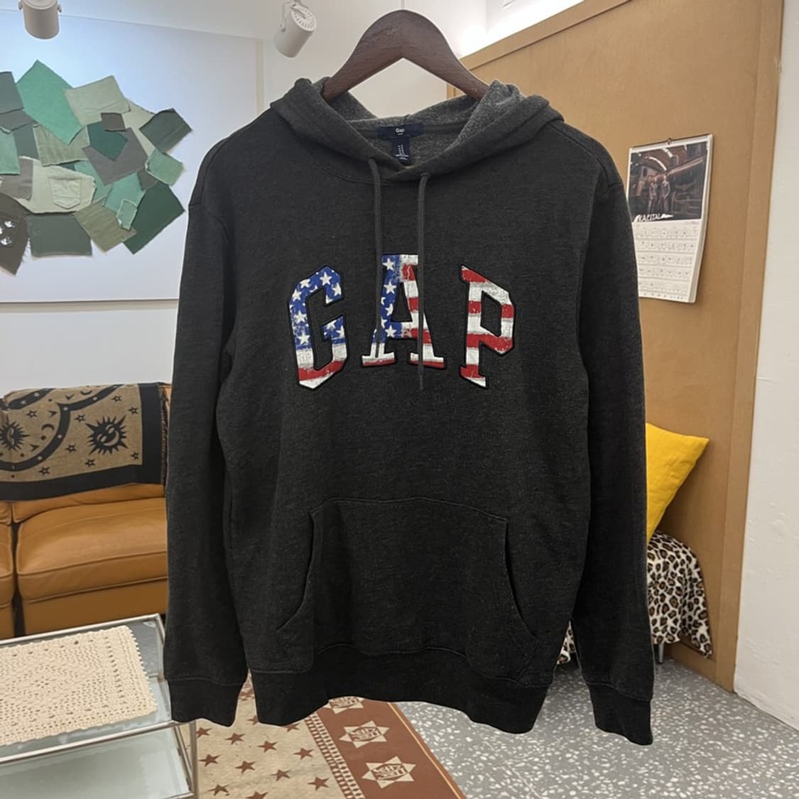 갭 빈티지 스트릿 펑크 키치 성조기 로고 후드티 S C10374 상품이미지3