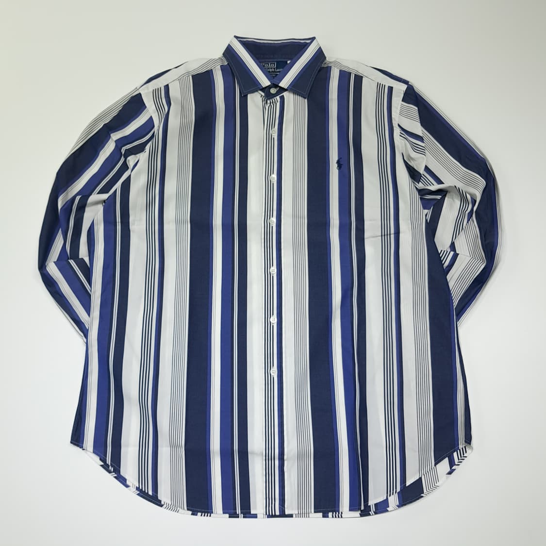 CK047 XL 폴로 90s 홍콩판 네이비 멀티 스트라이프 셔츠 남방 상품이미지1
