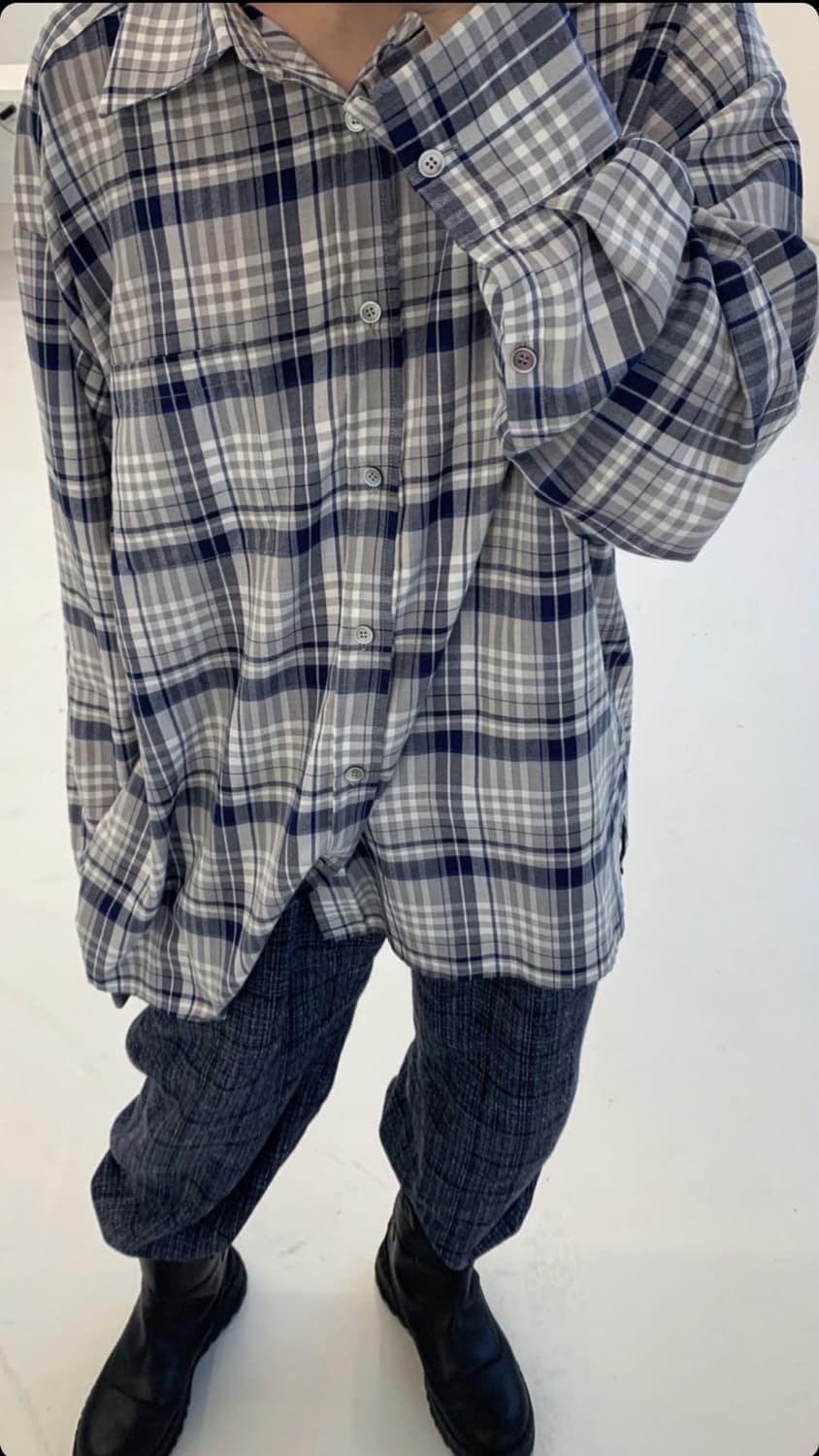 [1] RBU 오버사이즈 체크셔츠 그레이 상품이미지1