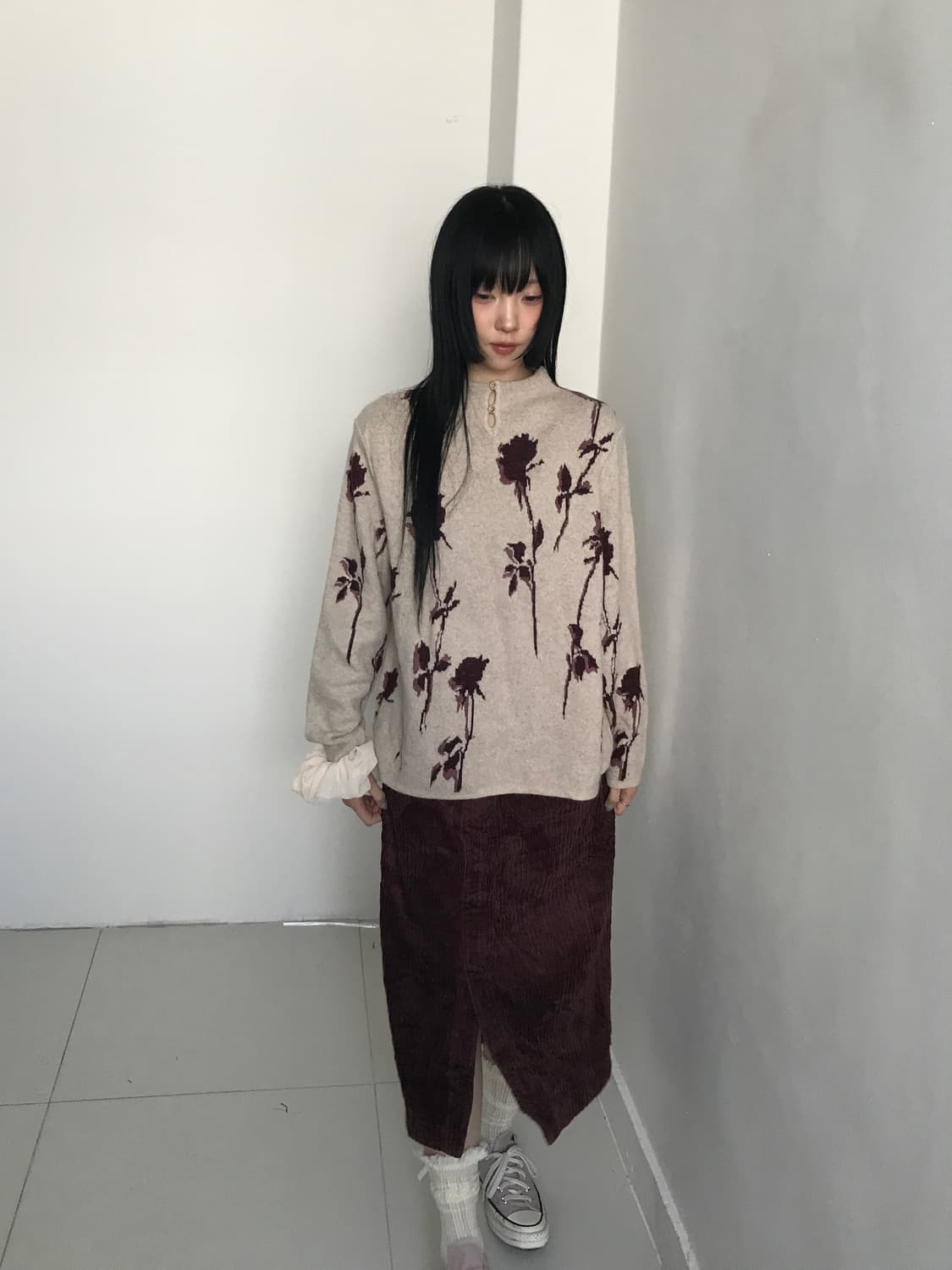 (Vintage)Half neck button rose knit 상품이미지7