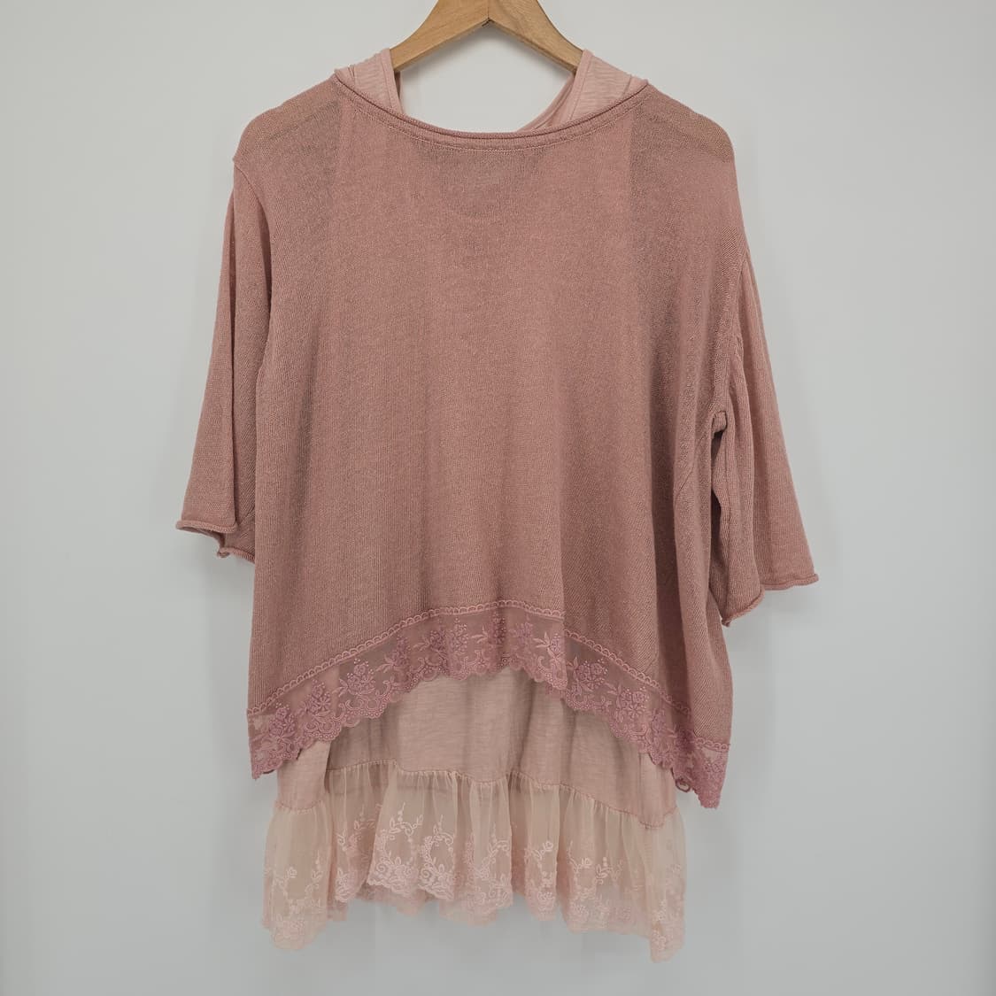 레이스 핑크 상의/원피스 레이어드 코디 세트   상품이미지5