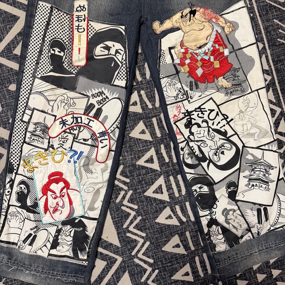 오리엔탈 카툰 패치워크 데님 팬츠 상품이미지3