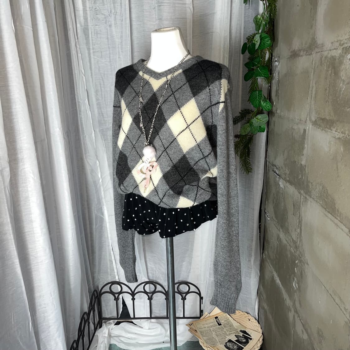  아가일 니트 상품이미지1