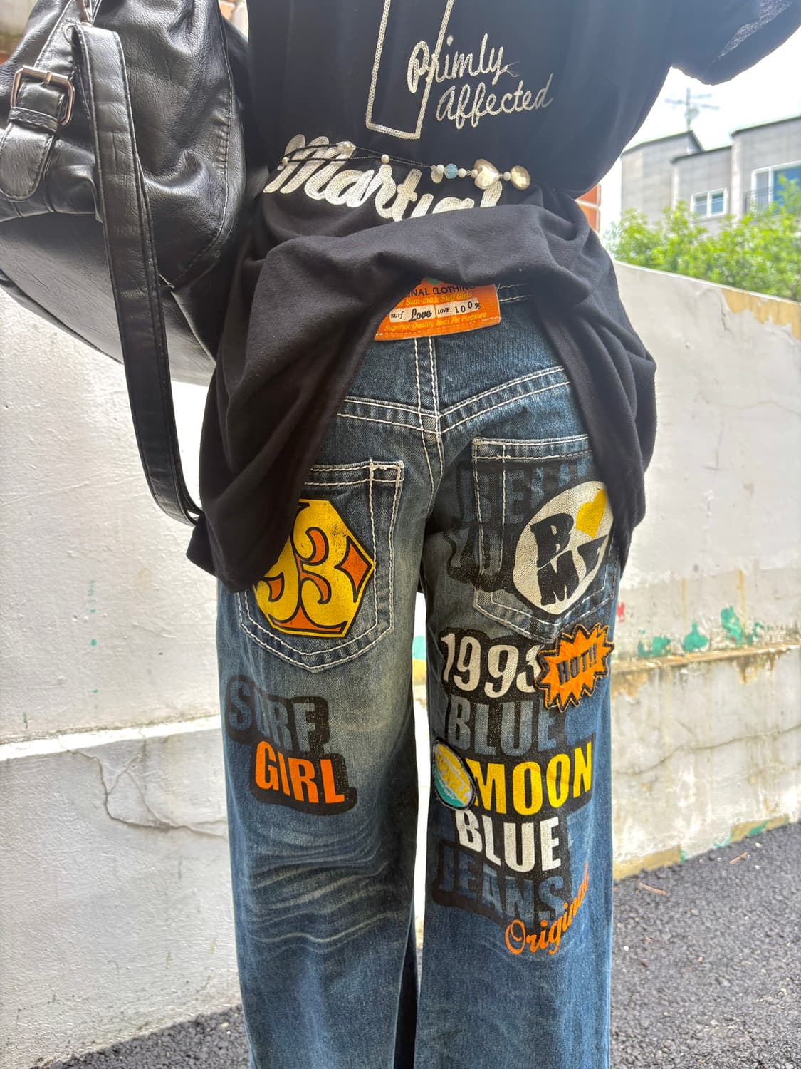 빈티지 y2k 고스 펑크 원숄더 탑 코디 세트 상품이미지3