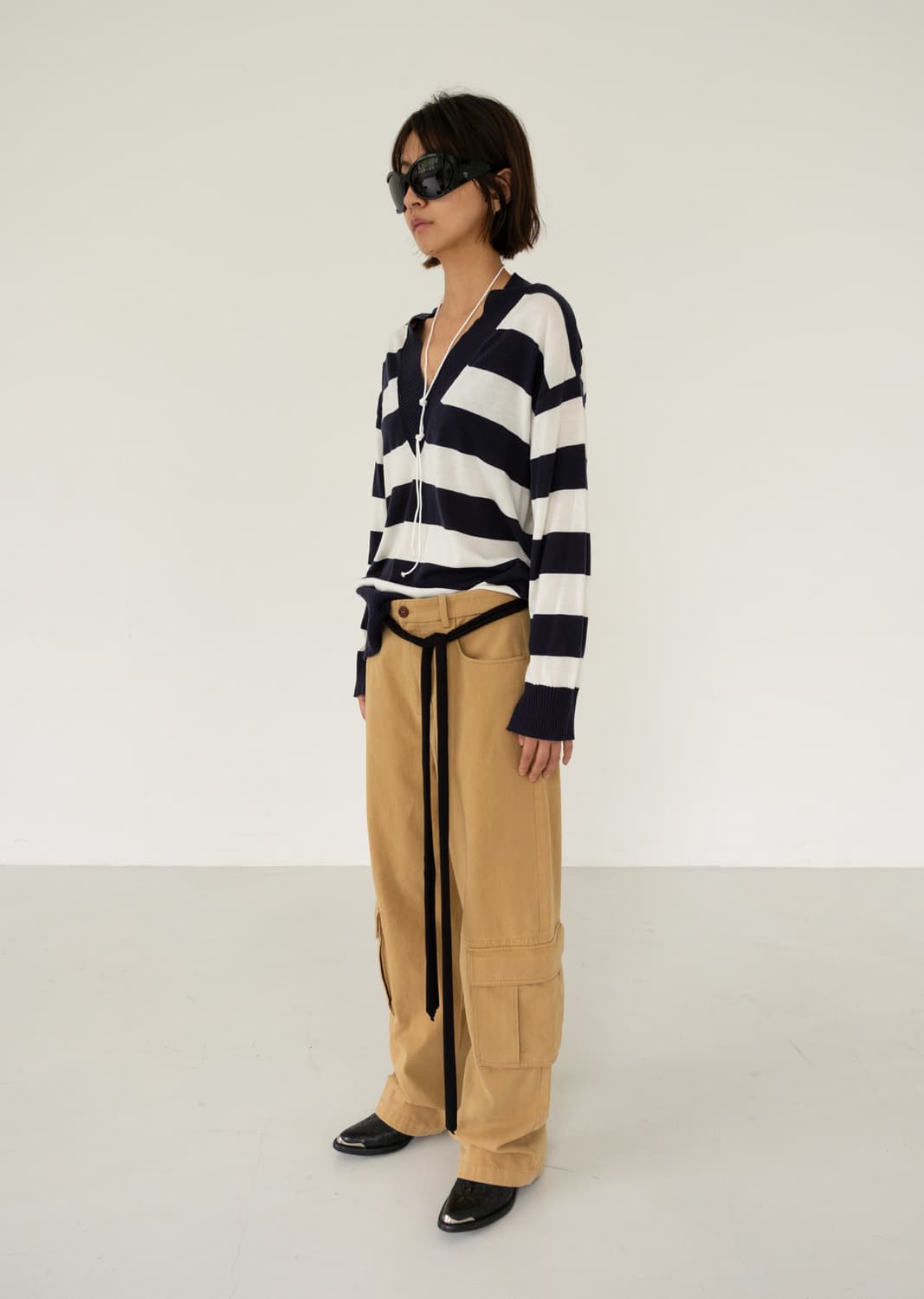 에스이오 스트라이프 브이넥 니트 상품이미지3