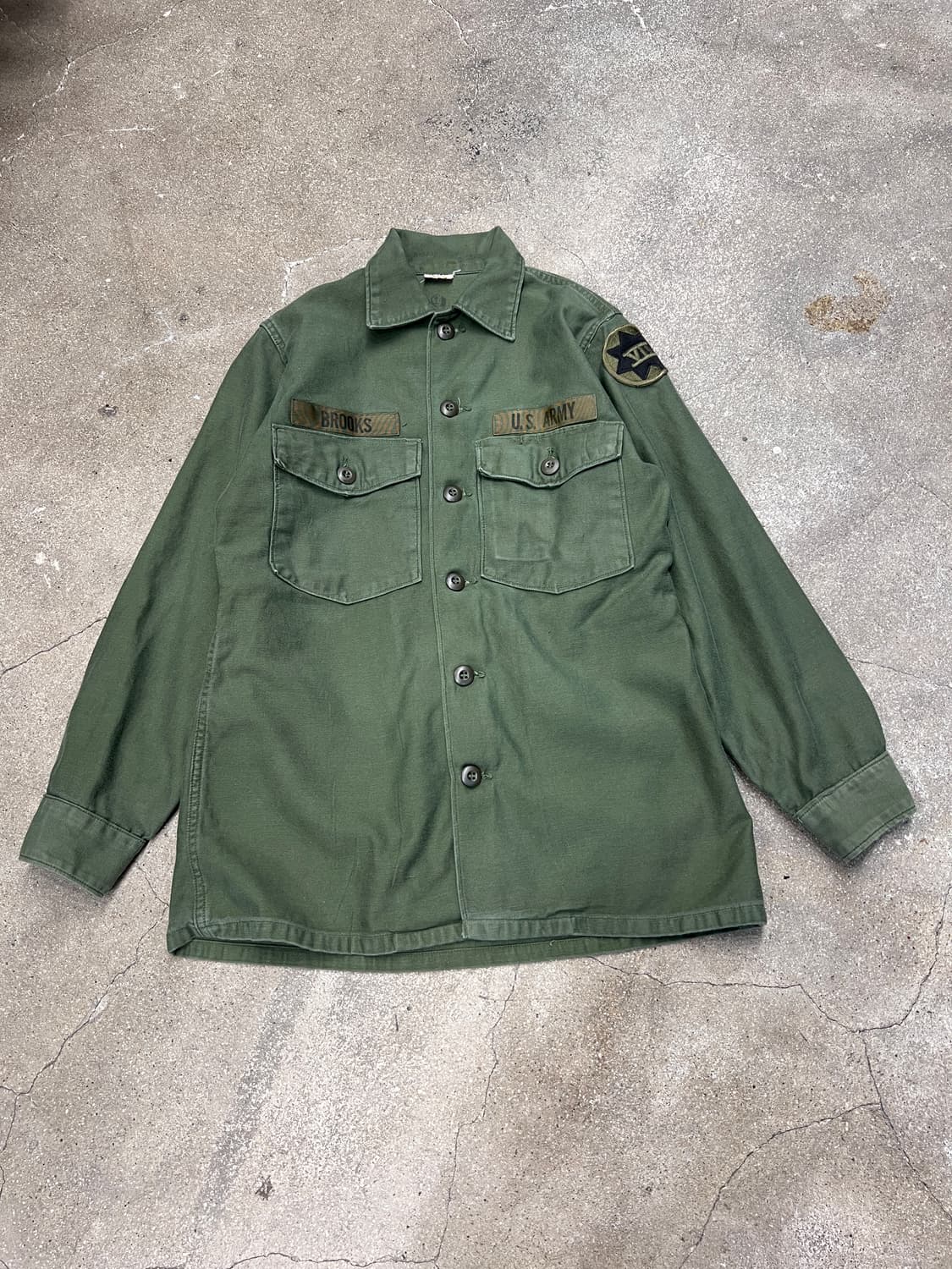70‘s US Army 7사단 OG-107 유틸리티 셔츠 상품이미지1