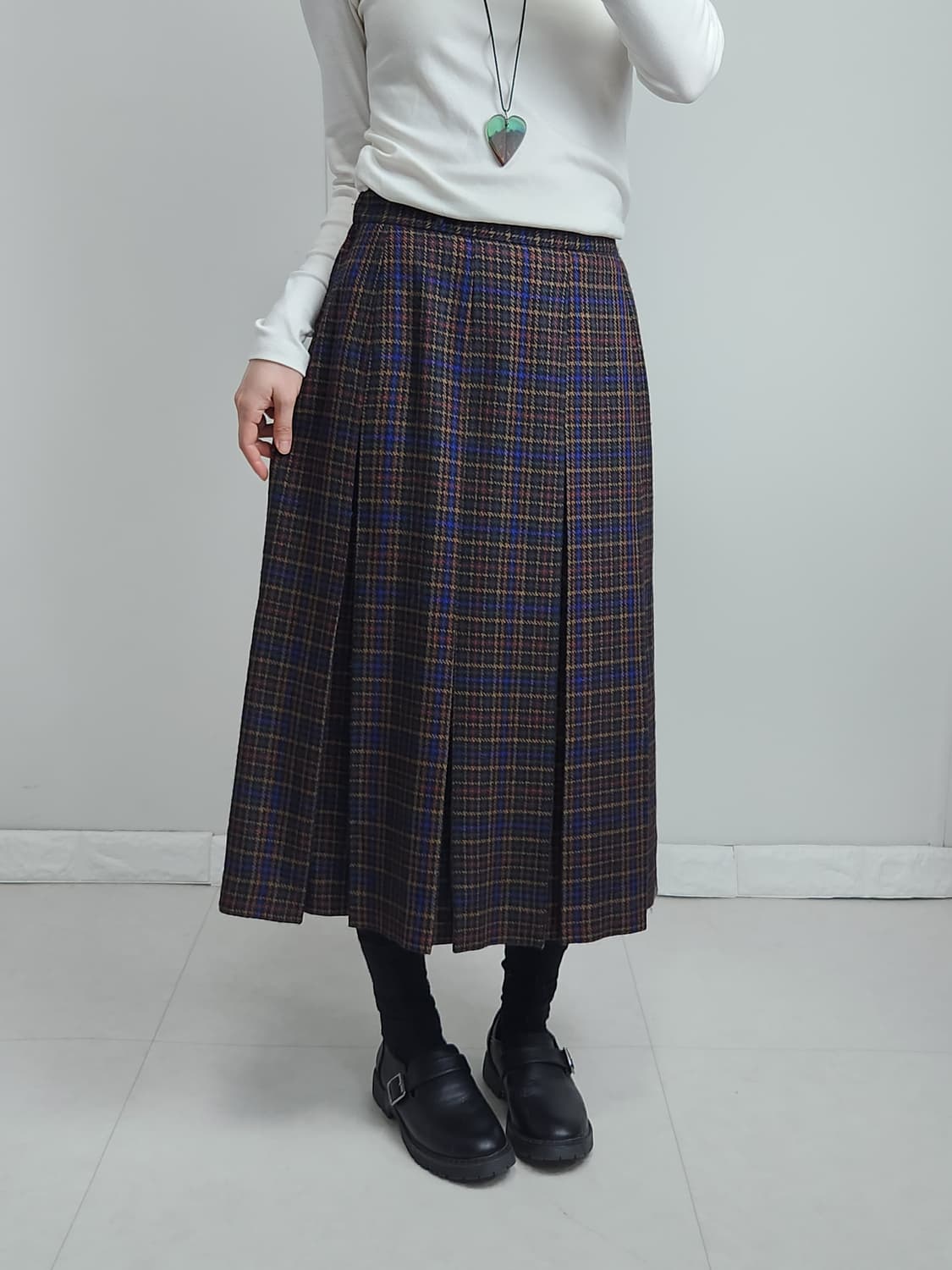 플리츠 체크 울 스커트 상품이미지2