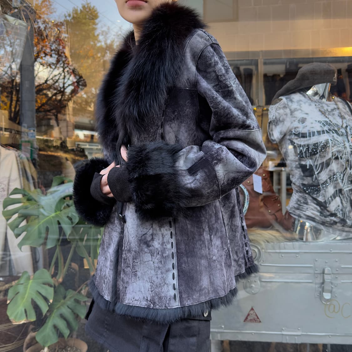 빈티지 블루 블랙 토끼털 가죽 자켓 상품이미지5
