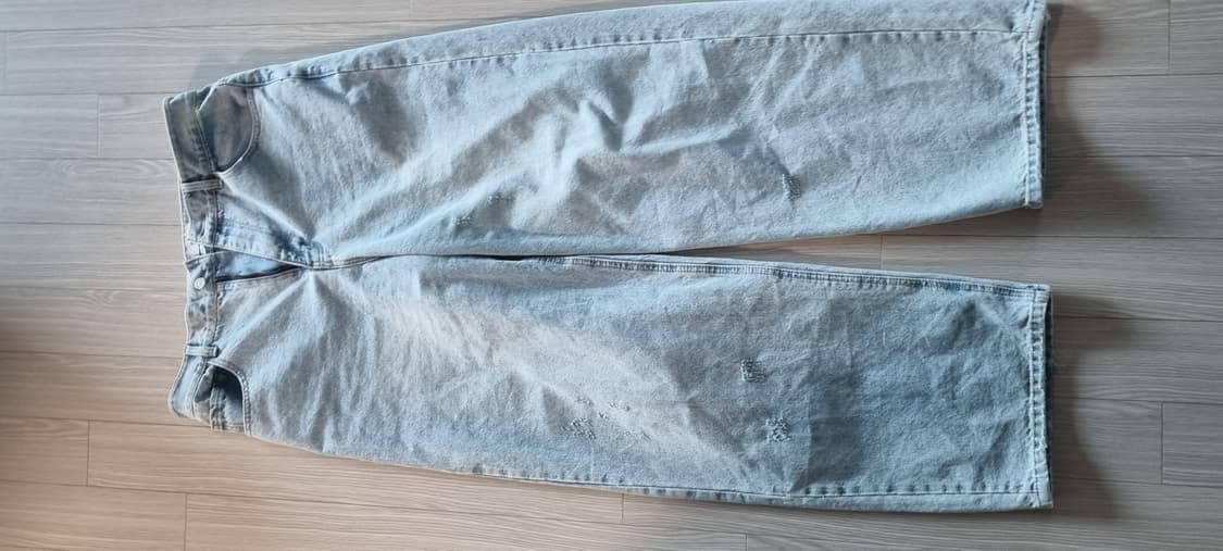 프라게 라이트 블루 와이드 스트레이트 데미지 데님 팬츠 상품이미지3