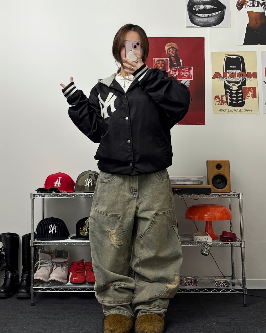 마제스틱 00s 뉴욕 양키즈 스타디움 점퍼 블랙 상품이미지4