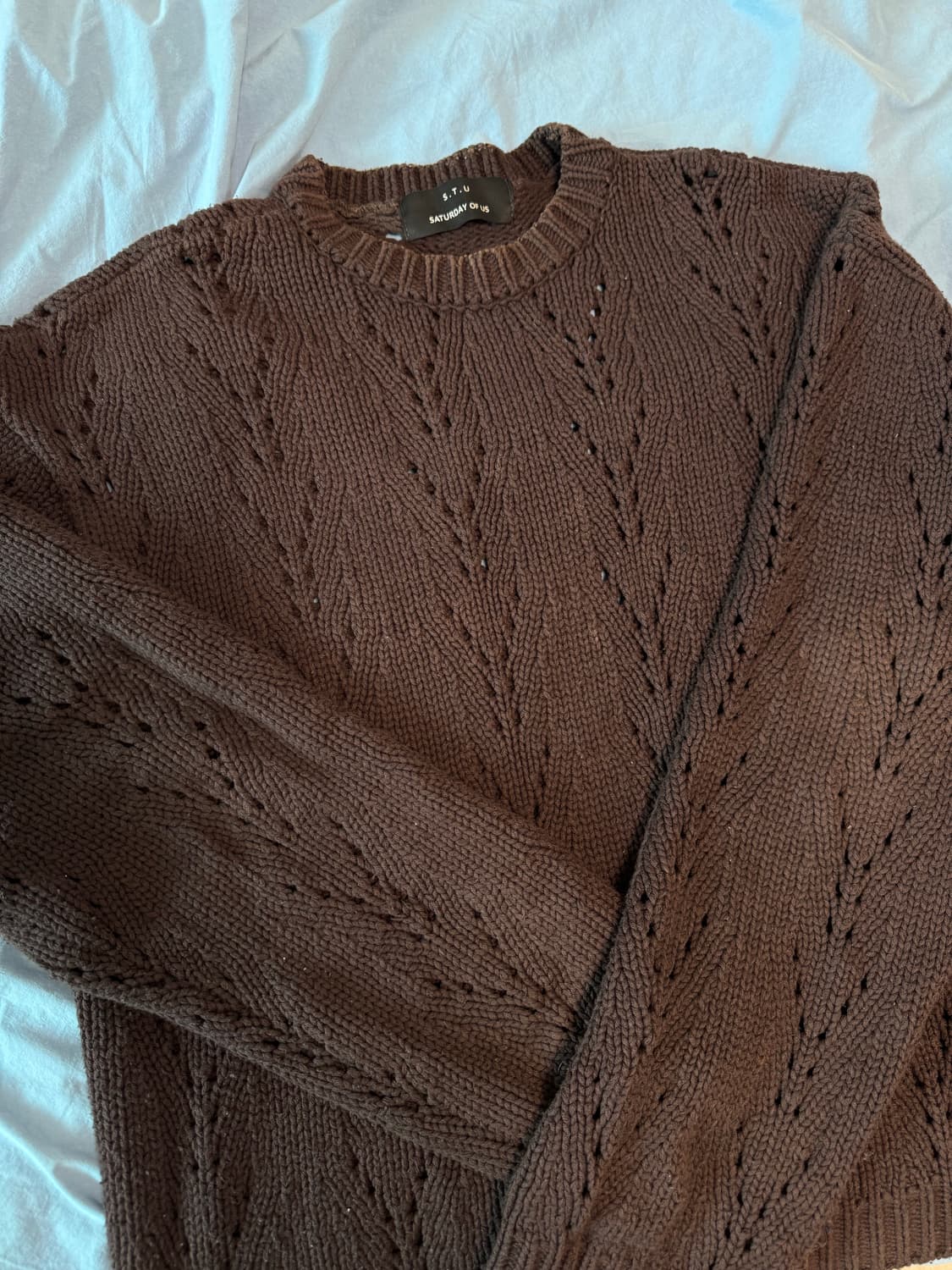 STU Y커팅 니트 브라운 OS 상품이미지1